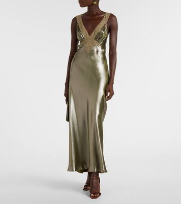 Lace-trimmed silk charmeuse slip dress | Saint Laurent