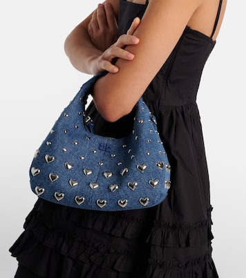 Mini studded denim top-handle bag | Ganni