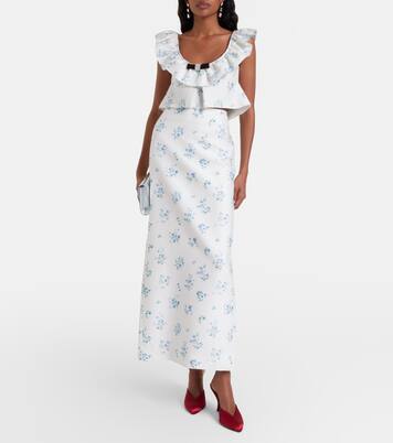Floral ruffled cotton and silk top | Shushu/Tong