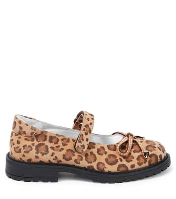 Leopard-print leather ballet flats | Monnalisa