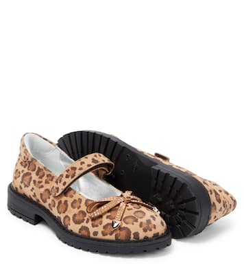 Leopard-print leather ballet flats | Monnalisa