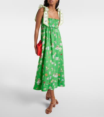 Robe midi imprimée en lin | Alémais