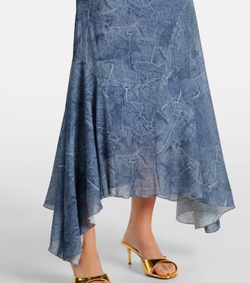 Abito lungo in mesh con stampa e ruches | Ganni