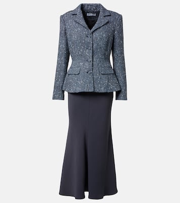 Bouclé and crêpe midi dress | Self-Portrait