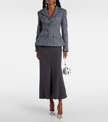 Bouclé and crêpe midi dress | Self-Portrait