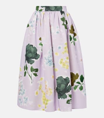 Jupe midi en coton mélangé à fleurs | Erdem