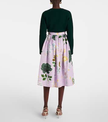 Jupe midi en coton mélangé à fleurs | Erdem