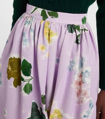 Jupe midi en coton mélangé à fleurs | Erdem