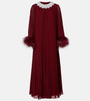 Embellished feather-trimmed chiffon maxi dress | Self-Portrait