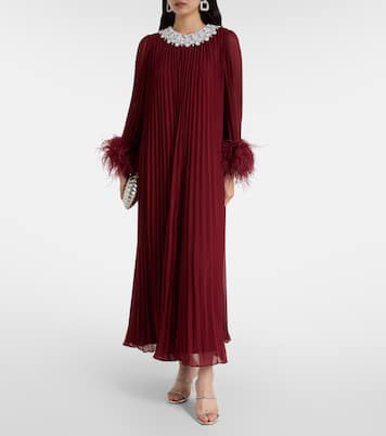 Embellished feather-trimmed chiffon maxi dress | Self-Portrait