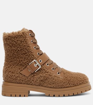 Leather-trimmed shearling lace-up boots | Gianvito Rossi