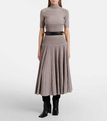 Pleated wool-blend midi skirt  | Alaïa