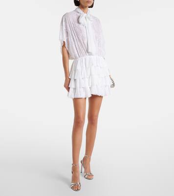 Lauren semi-sheer tiered lace minidress | Norma Kamali