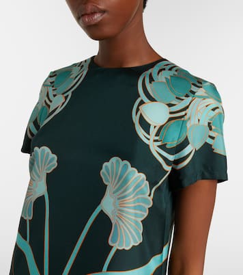 Vestido corto Swing de seda floral con plumas | La DoubleJ