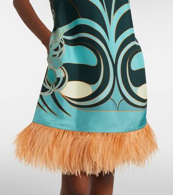 Vestido corto Swing de seda floral con plumas | La DoubleJ