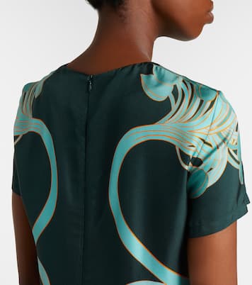 Vestido corto Swing de seda floral con plumas | La DoubleJ