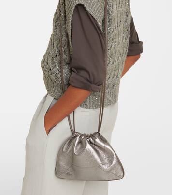 Monili Small metallic leather shoulder bag | Brunello Cucinelli