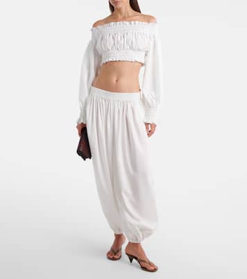 Shirred off-shoulder crop top | Norma Kamali