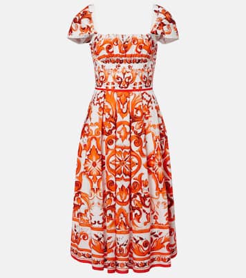Majolica印花棉质府绸中长连衣裙 | Dolce&Gabbana