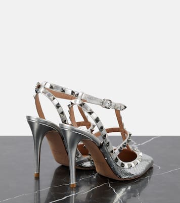 Verzierte Pumps Rockstud 100 mit Metallic-Leder | Valentino Garavani
