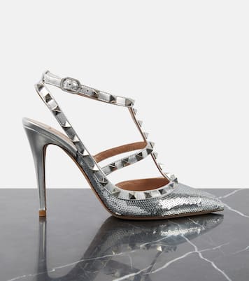 Verzierte Pumps Rockstud 100 mit Metallic-Leder | Valentino Garavani