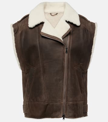 Shearling-lined leather vest | Brunello Cucinelli