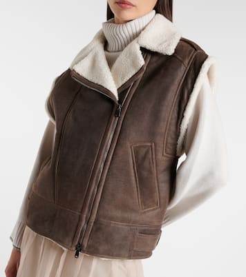 Shearling-lined leather vest | Brunello Cucinelli