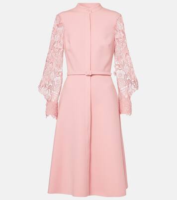 Guipure lace-trimmed wool-blend midi dress | Oscar de la Renta
