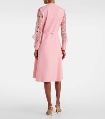 Guipure lace-trimmed wool-blend midi dress | Oscar de la Renta