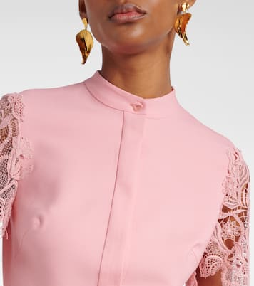 Guipure lace-trimmed wool-blend midi dress | Oscar de la Renta