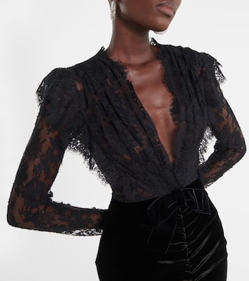 Robe longue en dentelle et velours | Alessandra Rich