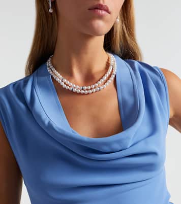 18kt white gold necklace with Akoya pearls and sapphires | Mikimoto