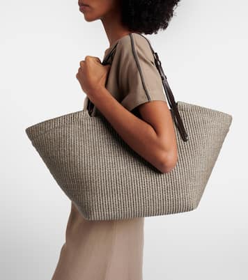 Leather-trimmed raffia tote bag | Brunello Cucinelli