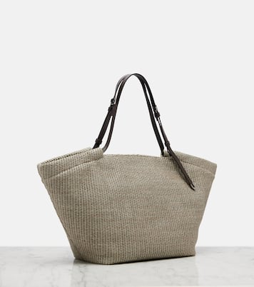 Leather-trimmed raffia tote bag | Brunello Cucinelli