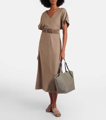 Leather-trimmed raffia tote bag | Brunello Cucinelli