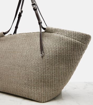 Leather-trimmed raffia tote bag | Brunello Cucinelli