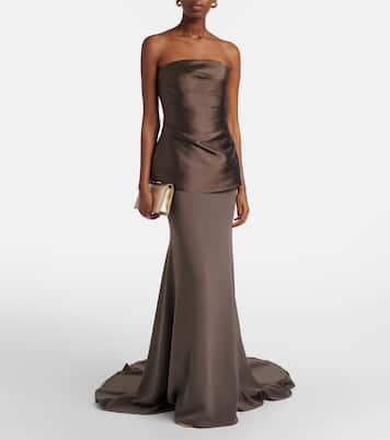 Alia strapless satin and crêpe gown | Solace London