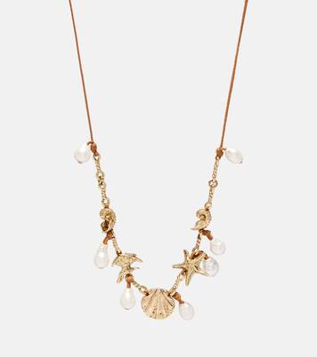 Faux pearl embellished charm necklace | Alémais