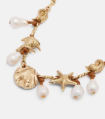 Faux pearl embellished charm necklace | Alémais