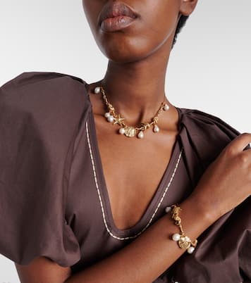 Faux pearl embellished charm necklace | Alémais