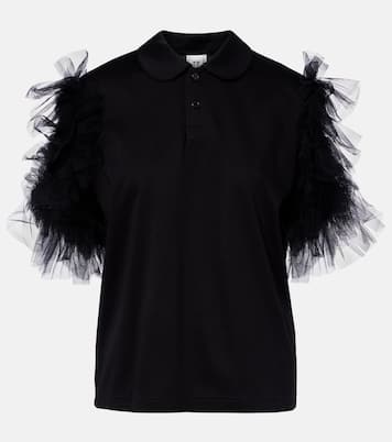 Tulle-trimmed cotton polo shirt | Noir Kei Ninomiya