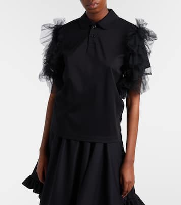 Tulle-trimmed cotton polo shirt | Noir Kei Ninomiya