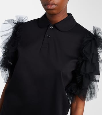 Tulle-trimmed cotton polo shirt | Noir Kei Ninomiya
