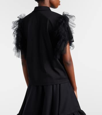 Tulle-trimmed cotton polo shirt | Noir Kei Ninomiya