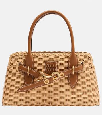 Aventure Tasche aus Raffiabast mit Lederbesatz | Miu Miu