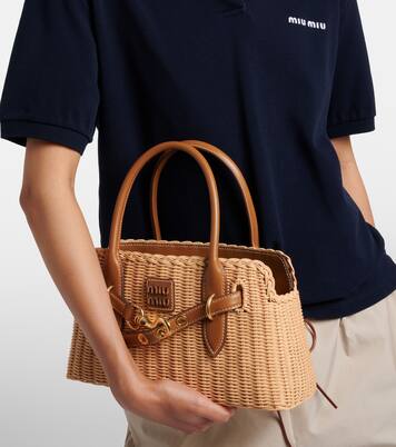 Aventure Tasche aus Raffiabast mit Lederbesatz | Miu Miu