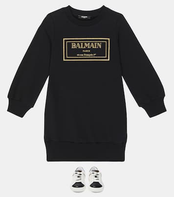 Logo cotton-blend jersey dress | Balmain Kids