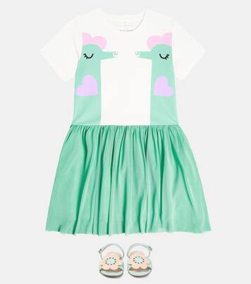 Vestido de algodón con ribete de tul | Stella McCartney Kids