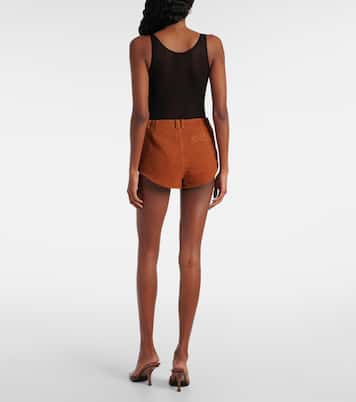 High-Rise Shorts aus Veloursleder | Self-Portrait