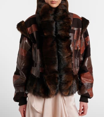 Shearling-trimmed leather bomber jacket | Chloé